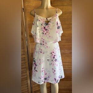 Kensie Floral Mini Dress in Cream and purple